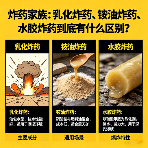 天峻炸药家族：乳化炸药、铵油炸药、水胶炸药到底有什么区别？